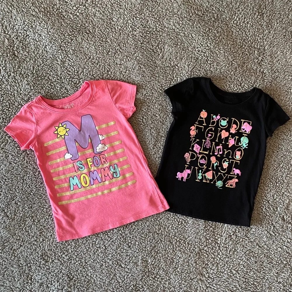 The Children’s Place Girls 5T Back to School LOT of Two Short Sleeve Shirts ABC